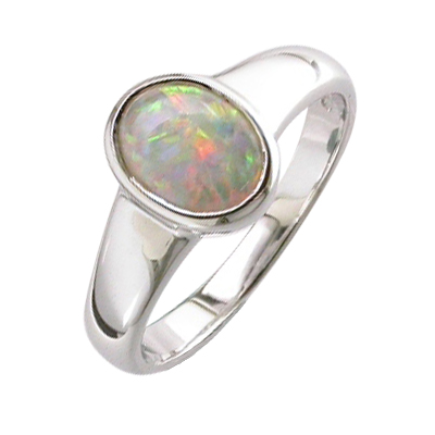 Platinum and opal solitaire ring