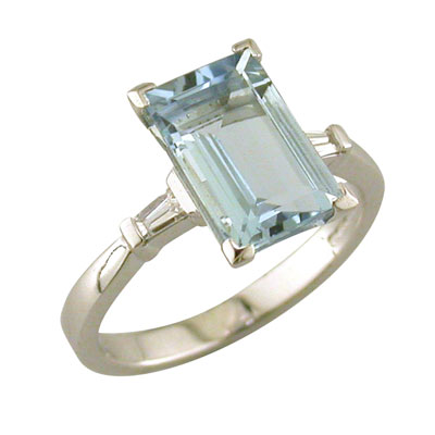 Aquamarine and diamond three stone ring