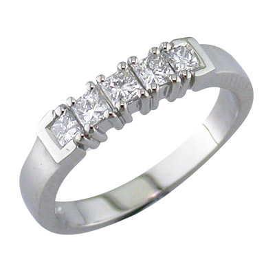 Princess cut diamond five stone platinum ring