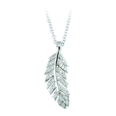 Leaf style pendant with pave set diamonds