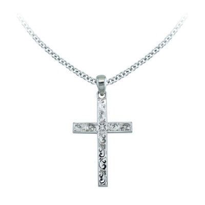 18ct white gold hand carved cross