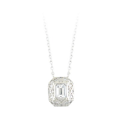 Emerald cut diamond and pave set diamond pendant