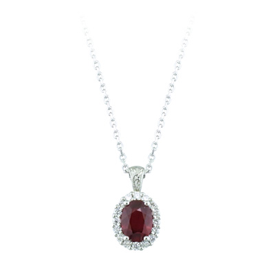 Ruby and diamond halo cluster pendant