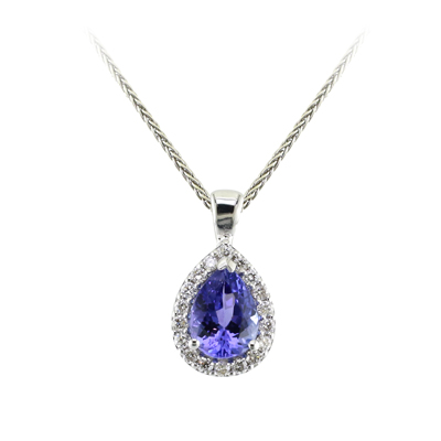 Tanzanite and diamond halo cluster pendant