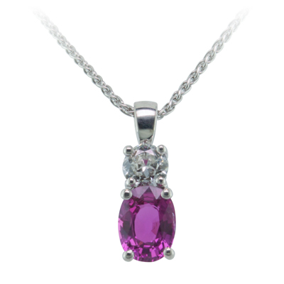 Pink sapphire and diamond pendant