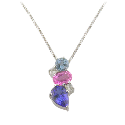 Pink sapphire, tanzanite, diamond and blue topaz pendant