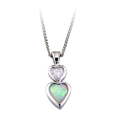 Opal and diamond platinum pendant