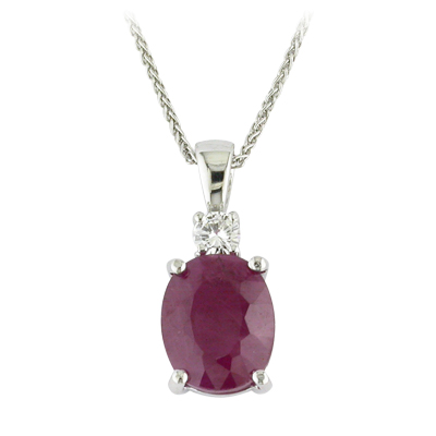 Ruby and diamond claw set platinum pendant