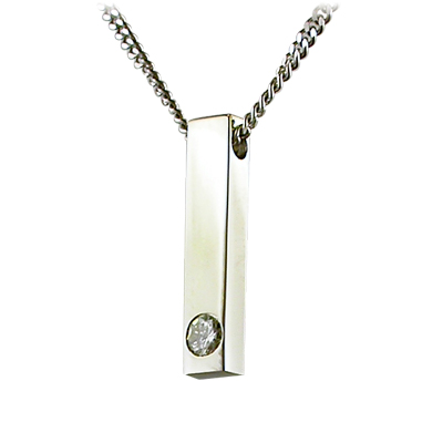 White gold bar style pendant at with flush set diamond