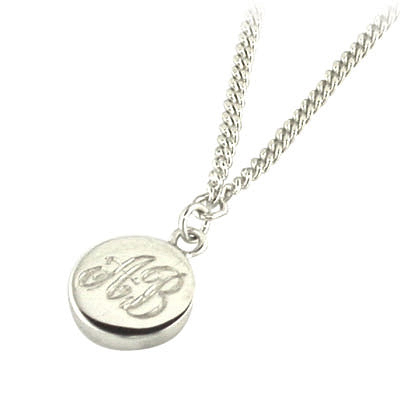 White gold disc pendant with engraving