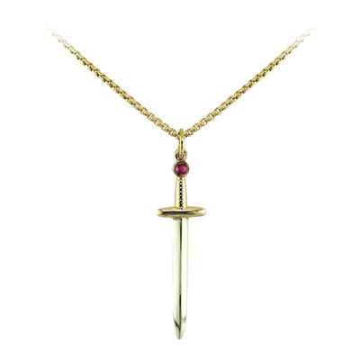 Medieval dagger pendant with ruby