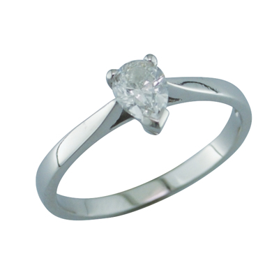 Pear shaped diamond single stone platinum ring