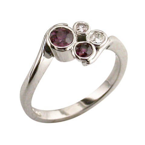 Ruby and diamond white gold bubble ring