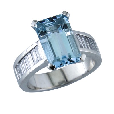 Santa Maria shade aquamarine with channel set baguette cut diamonds