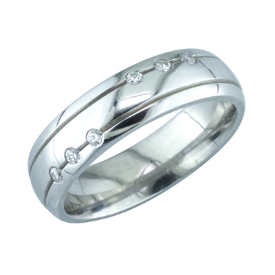 Gents platinum wedding ring with flush set diamonds