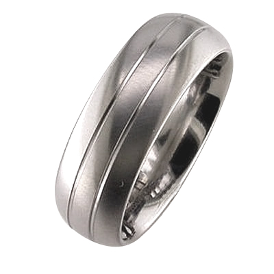 Gent’s white gold wedding ring with two diamond cut lines