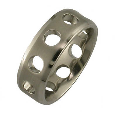 Gent’s white gold ring with hole cut outs details