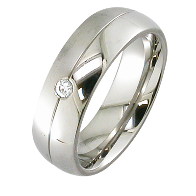 Gent’s platinum wedding ring with a flush set diamond