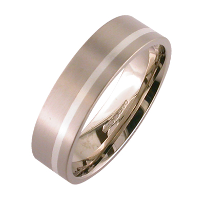 White gold gents wedding ring with grooves and flush set diamond
