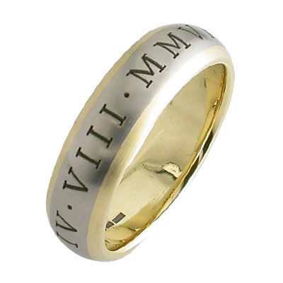 Gent’s bi-coloured wedding ring with roman numerals engraving