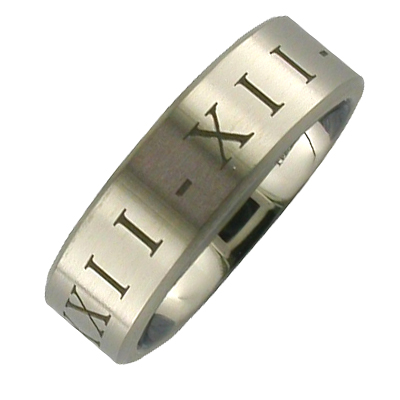 White gold gents wedding ring with roman numerals