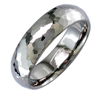 18ct white gold hammered finish band