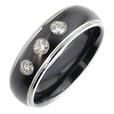 Gent’s zirconium band with flush set diamonds