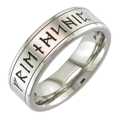 White gold gent’s band with runes engraving