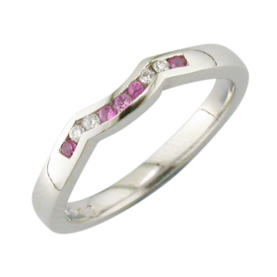 Pink sapphire and diamond channel set fitted wedding ring
