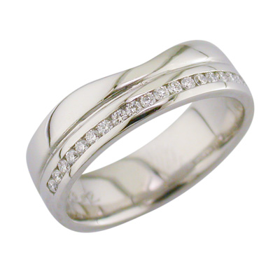 Wide fitted wedding ring with channel set diamonds
