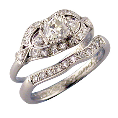 Platinum fitted wedding ring with pave set diamonds matching the client’s engagement ring