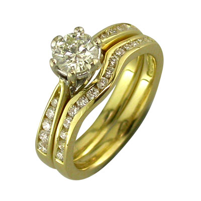 Gold channel set fitted wedding ring made to match client ring